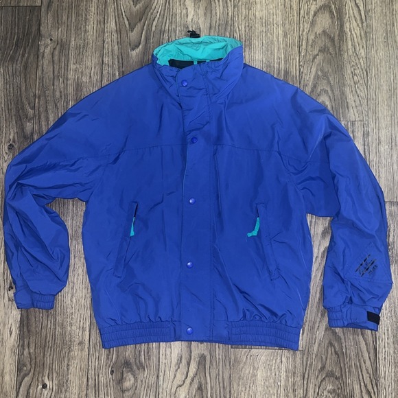 Vintage 90s Eddie Bauer Ultrex Snap Front Windbreaker Jacket Teal Blue Men's M - Picture 1 of 16
